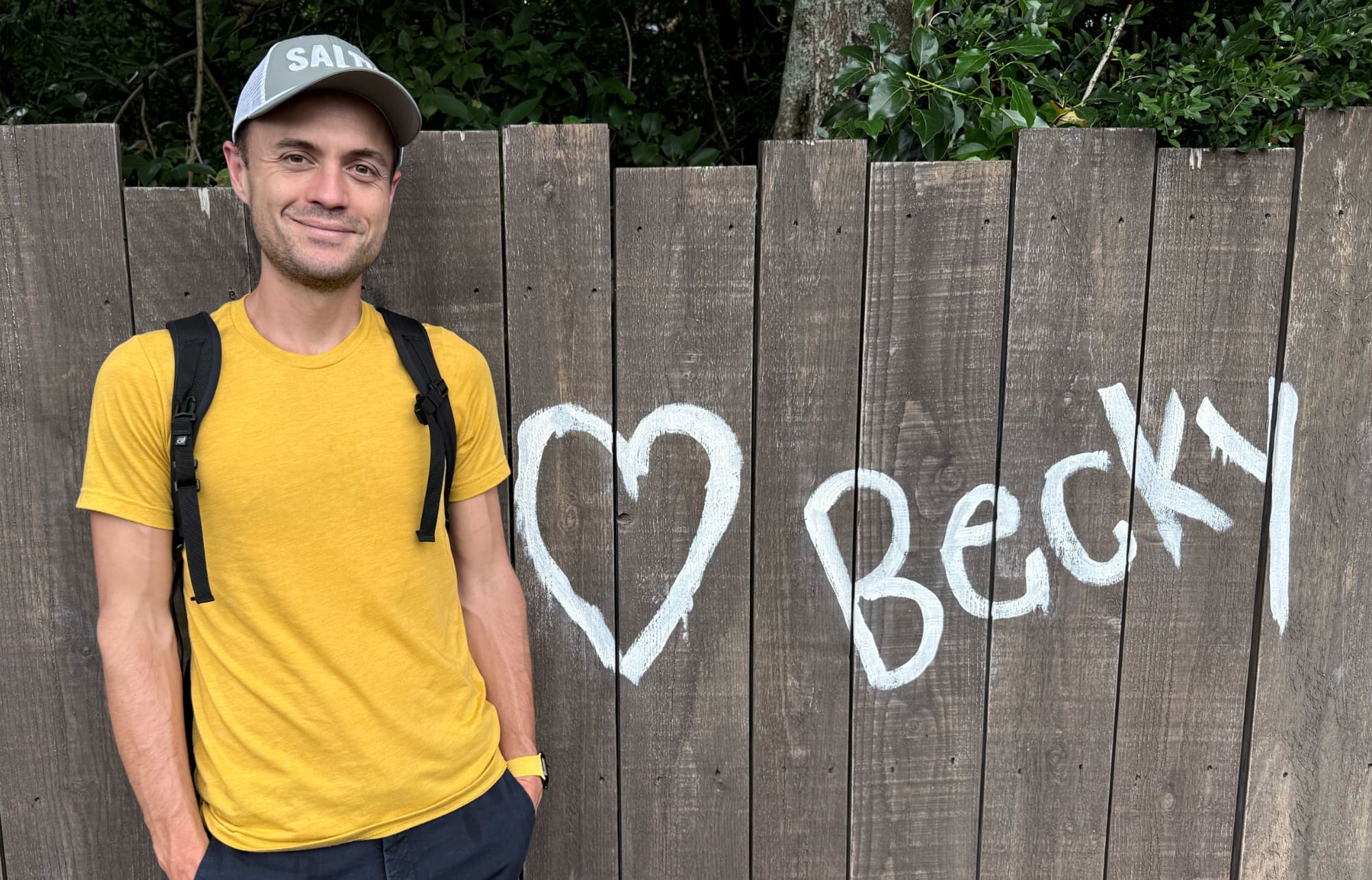 One last visit to the Justin ♥ Becky sign before Disney closed Tom Sawyer Island